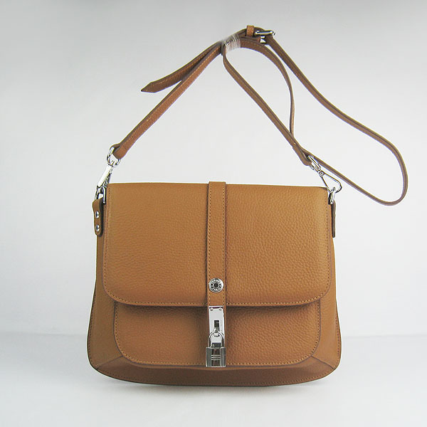 Fake Hermes Togo Leather Messenger Bag Light Coffee 8079 - Click Image to Close